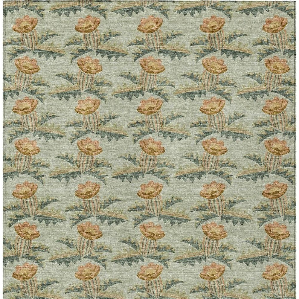 8' X 10' Green And Lavender Floral Washable Indoor Outdoor Area Rug — view 5