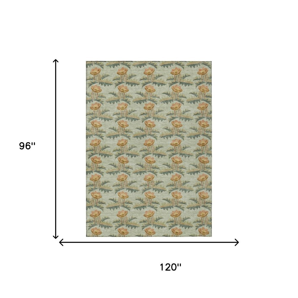 8' X 10' Green And Lavender Floral Washable Indoor Outdoor Area Rug — view 6