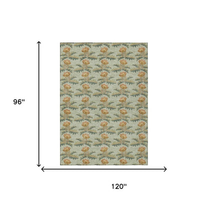 8' X 10' Green And Lavender Floral Washable Indoor Outdoor Area Rug HomeRoots