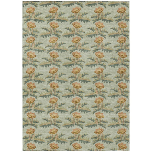 8' X 10' Green And Lavender Floral Washable Indoor Outdoor Area Rug