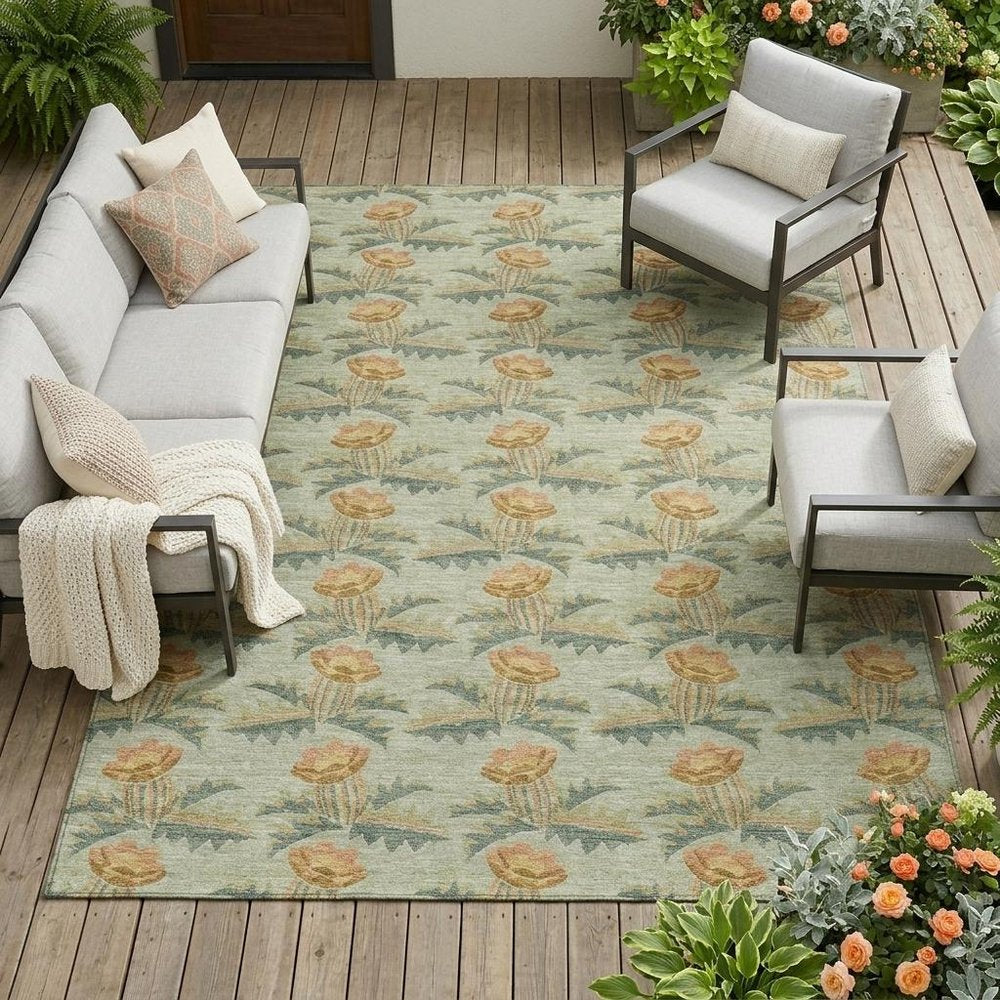 8' X 10' Green And Lavender Floral Washable Indoor Outdoor Area Rug — view 7