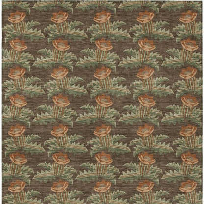 3' X 5' Chocolate And Graphite Floral Washable Indoor Outdoor Area Rug HomeRoots