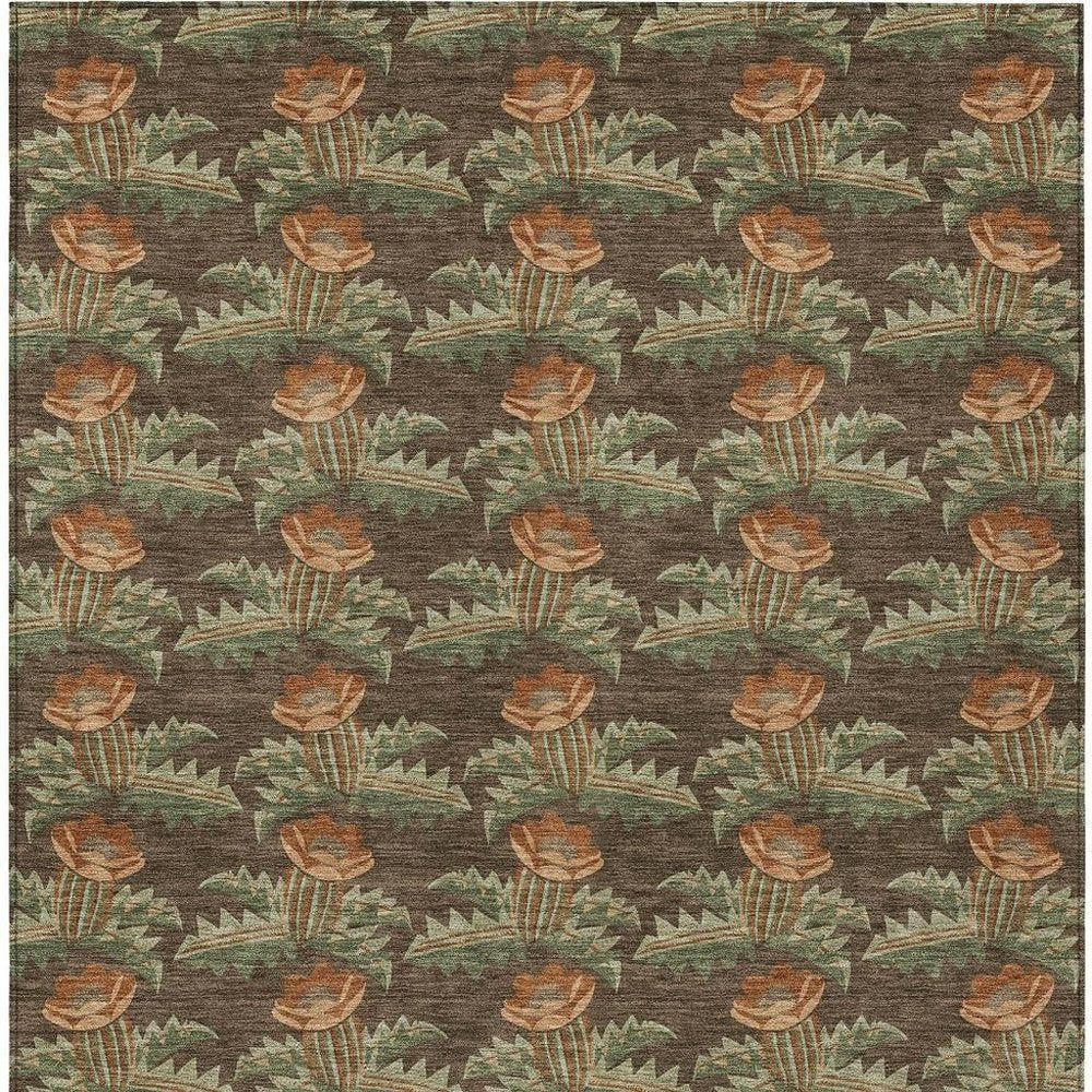 3' X 5' Chocolate And Graphite Floral Washable Indoor Outdoor Area Rug — view 4