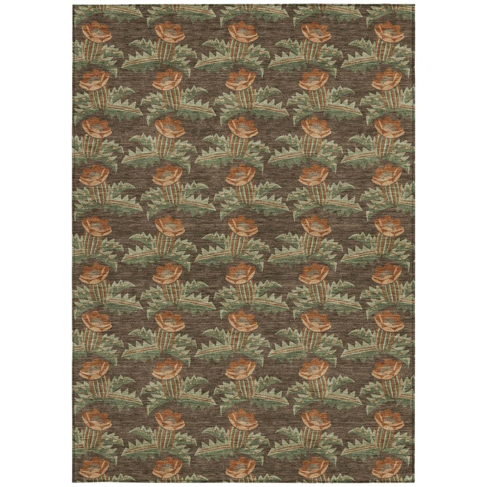 3' X 5' Chocolate And Graphite Floral Washable Indoor Outdoor Area Rug HomeRoots