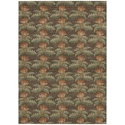 3' X 5' Chocolate And Graphite Floral Washable Indoor Outdoor Area Rug