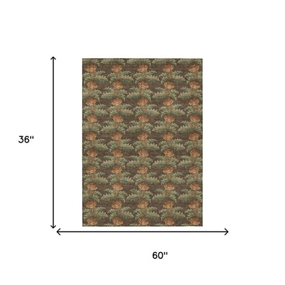 3' X 5' Chocolate And Graphite Floral Washable Indoor Outdoor Area Rug HomeRoots