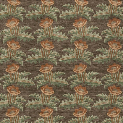 3' X 5' Chocolate And Graphite Floral Washable Indoor Outdoor Area Rug