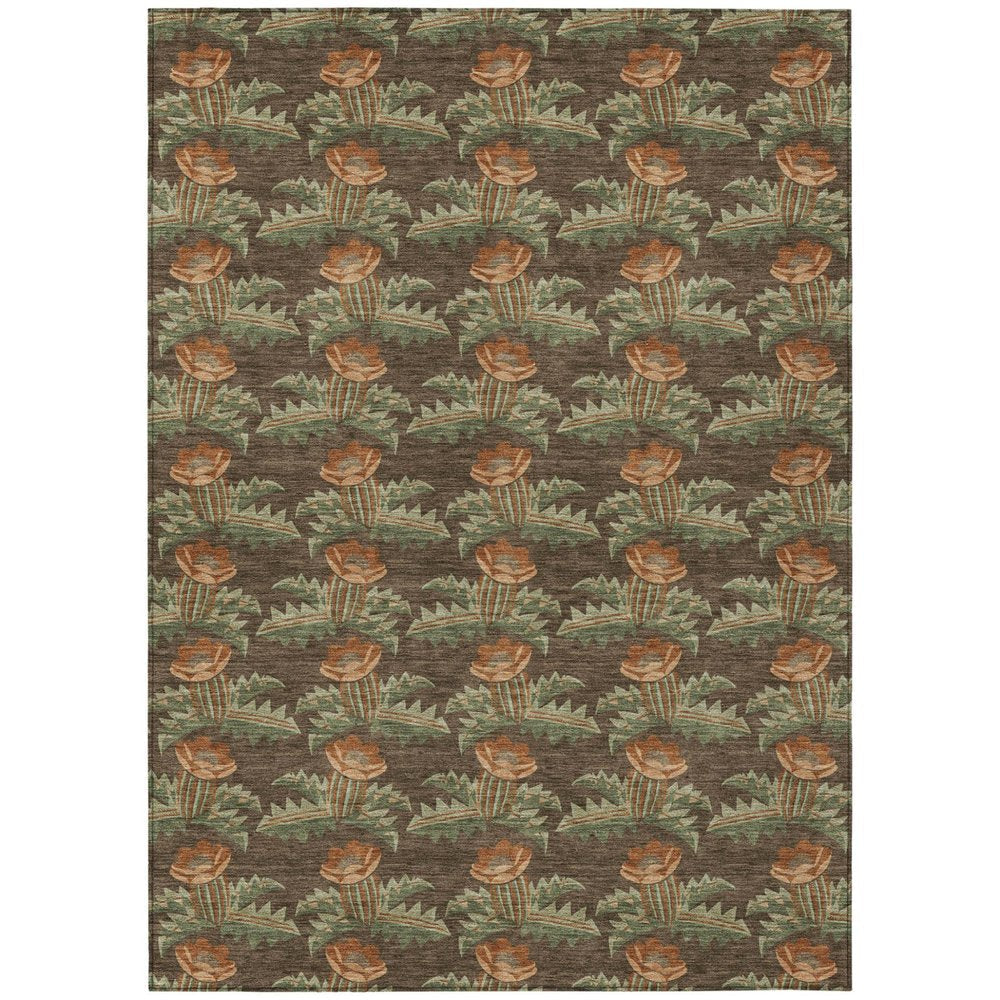 3' X 5' Chocolate And Graphite Floral Washable Indoor Outdoor Area Rug — view 1