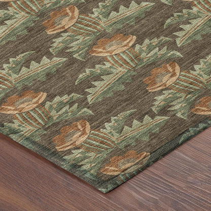 3' X 5' Chocolate And Graphite Floral Washable Indoor Outdoor Area Rug HomeRoots