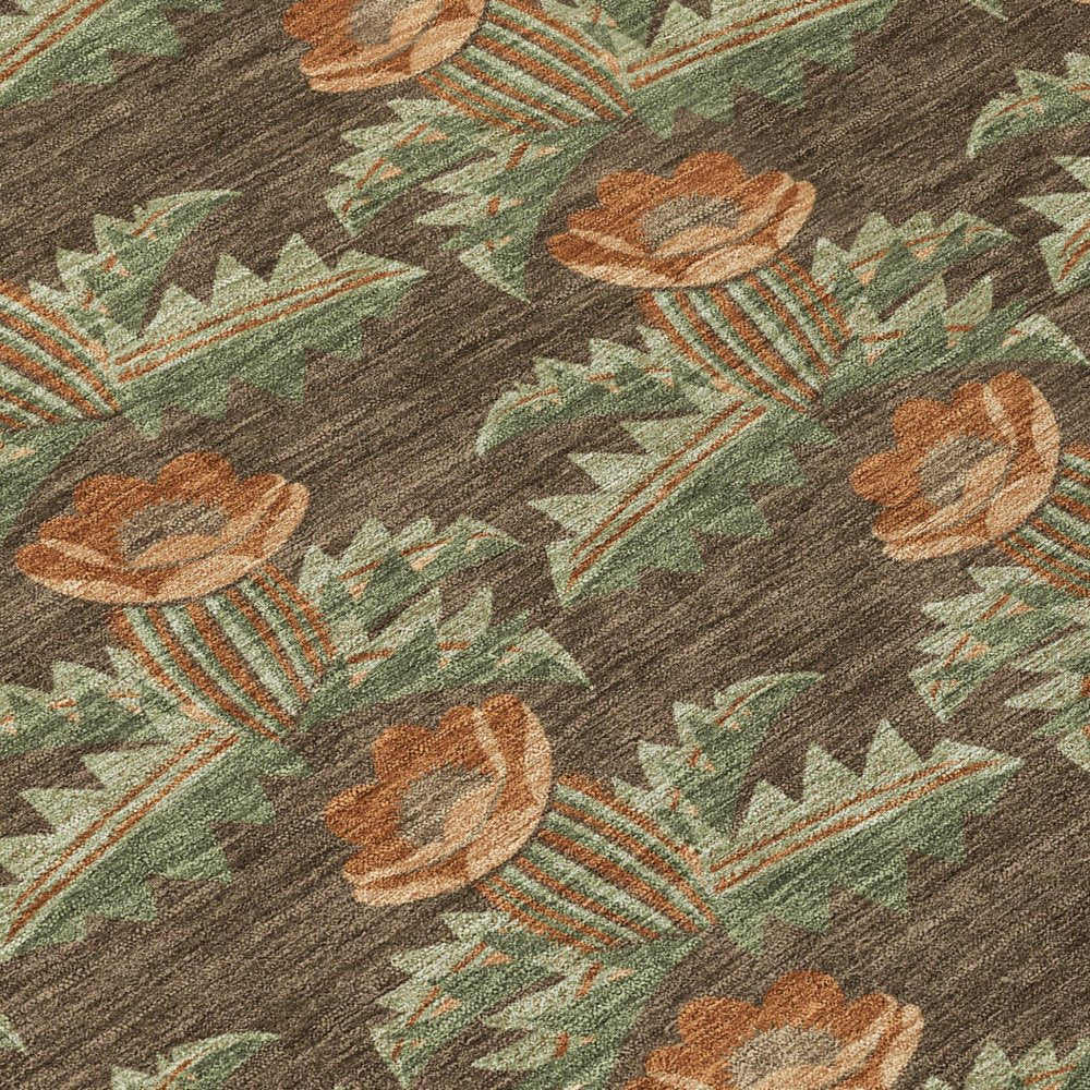 3' X 5' Chocolate And Graphite Floral Washable Indoor Outdoor Area Rug — view 3