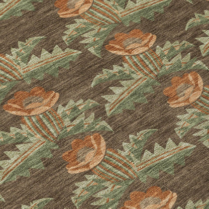 3' X 5' Chocolate And Graphite Floral Washable Indoor Outdoor Area Rug HomeRoots