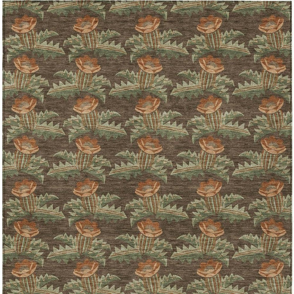 5' X 8' Chocolate And Graphite Floral Washable Indoor Outdoor Area Rug — view 8