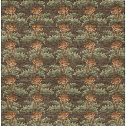 5' X 8' Chocolate And Graphite Floral Washable Indoor Outdoor Area Rug HomeRoots
