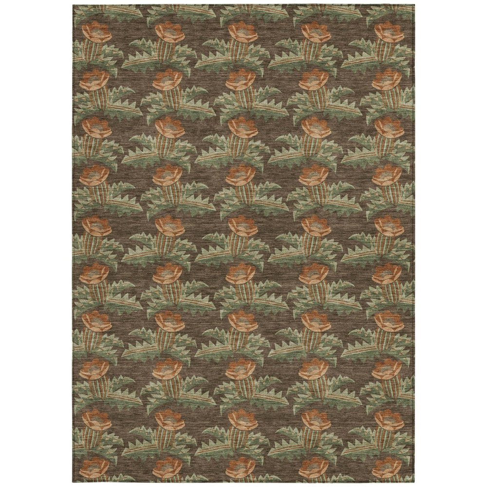 5' X 8' Chocolate And Graphite Floral Washable Indoor Outdoor Area Rug — view 9