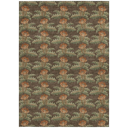 5' X 8' Chocolate And Graphite Floral Washable Indoor Outdoor Area Rug HomeRoots