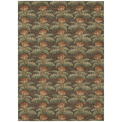 5' X 8' Chocolate And Graphite Floral Washable Indoor Outdoor Area Rug HomeRoots