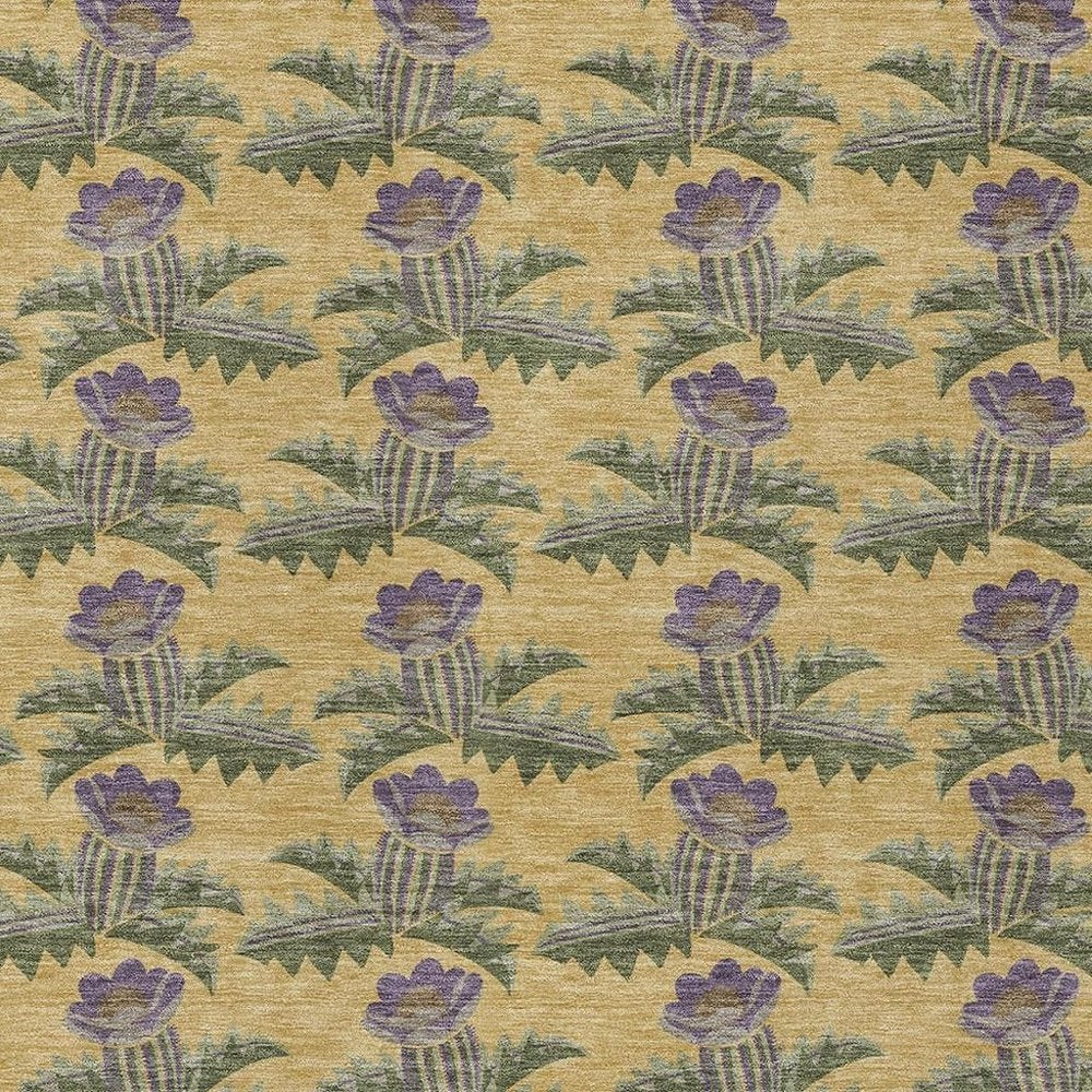 5' X 8' Gold And Khaki Floral Washable Indoor Outdoor Area Rug — view 4