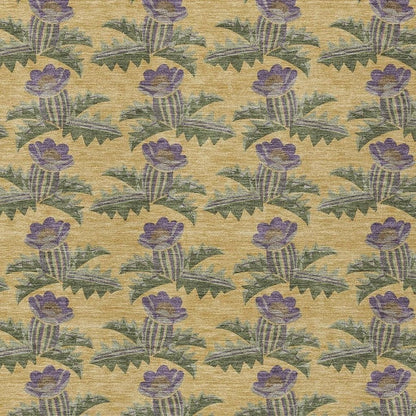 5' X 8' Gold And Khaki Floral Washable Indoor Outdoor Area Rug HomeRoots
