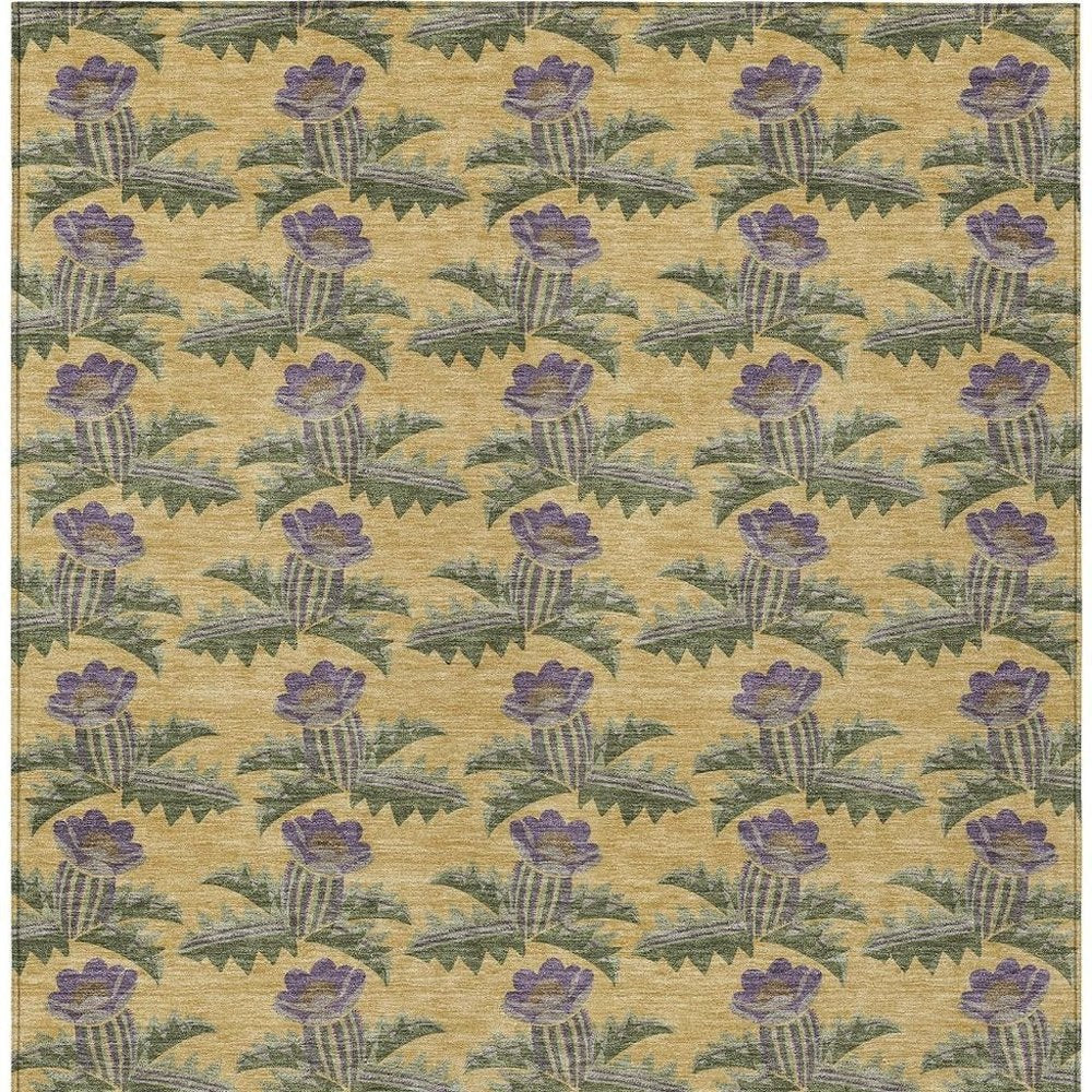 5' X 8' Gold And Khaki Floral Washable Indoor Outdoor Area Rug — view 5