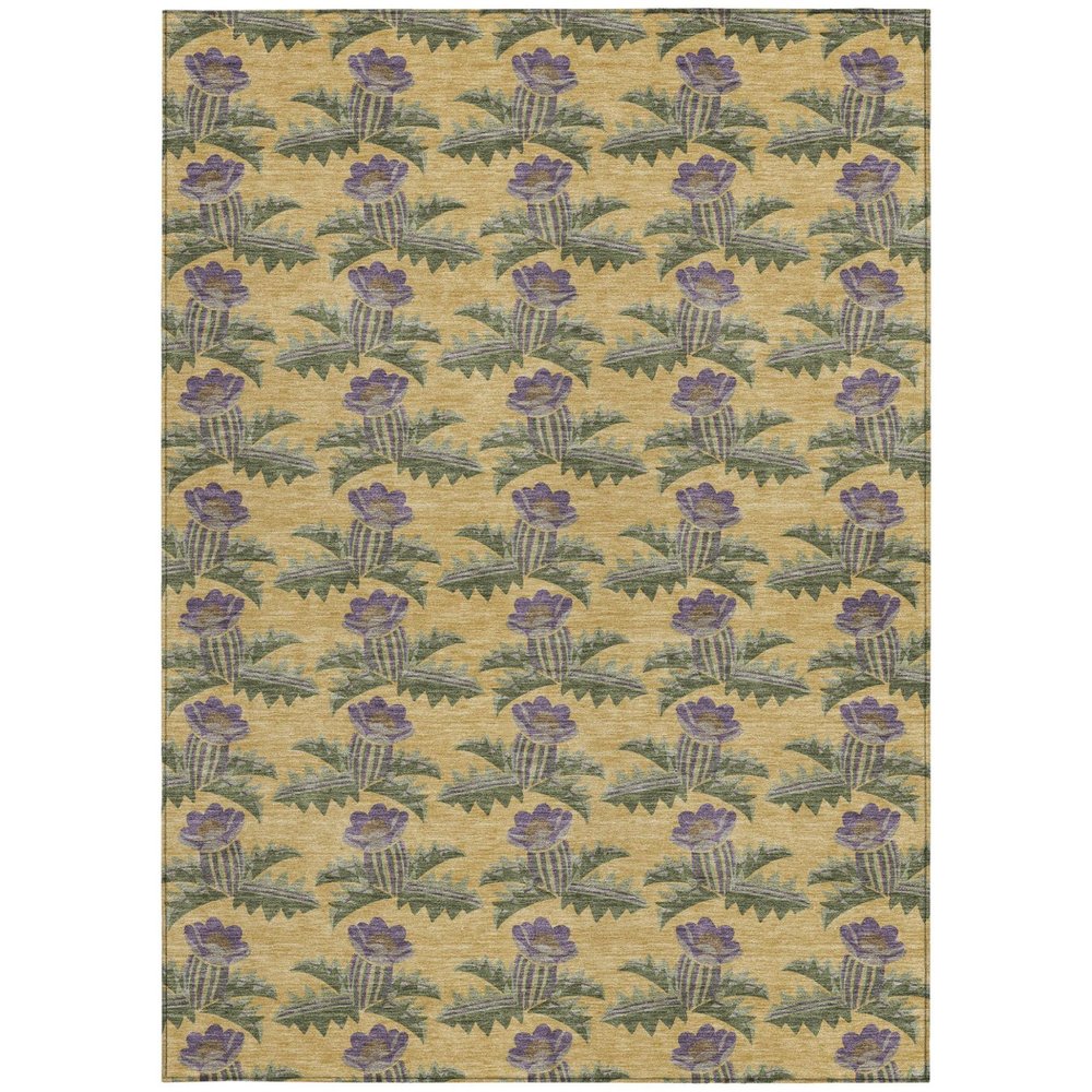 5' X 8' Gold And Khaki Floral Washable Indoor Outdoor Area Rug — view 9