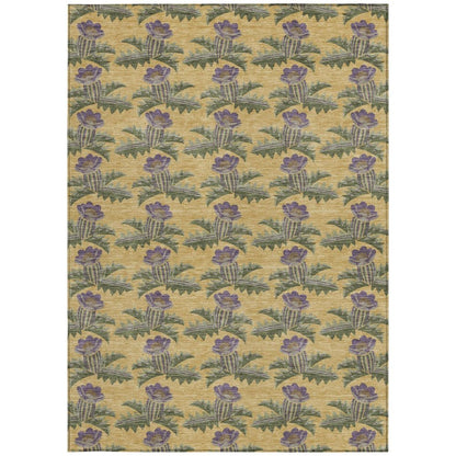 5' X 8' Gold And Khaki Floral Washable Indoor Outdoor Area Rug HomeRoots