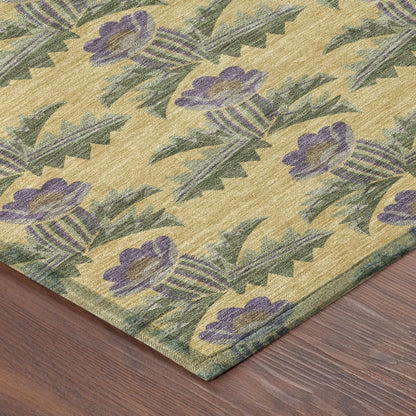 5' X 8' Gold And Khaki Floral Washable Indoor Outdoor Area Rug HomeRoots