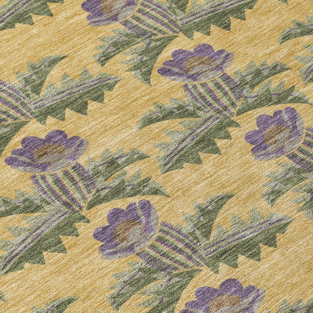 5' X 8' Gold And Khaki Floral Washable Indoor Outdoor Area Rug — view 3