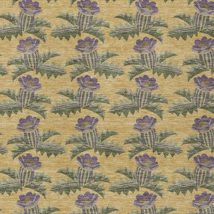 10' X 14' Gold And Khaki Floral Washable Indoor Outdoor Area Rug
