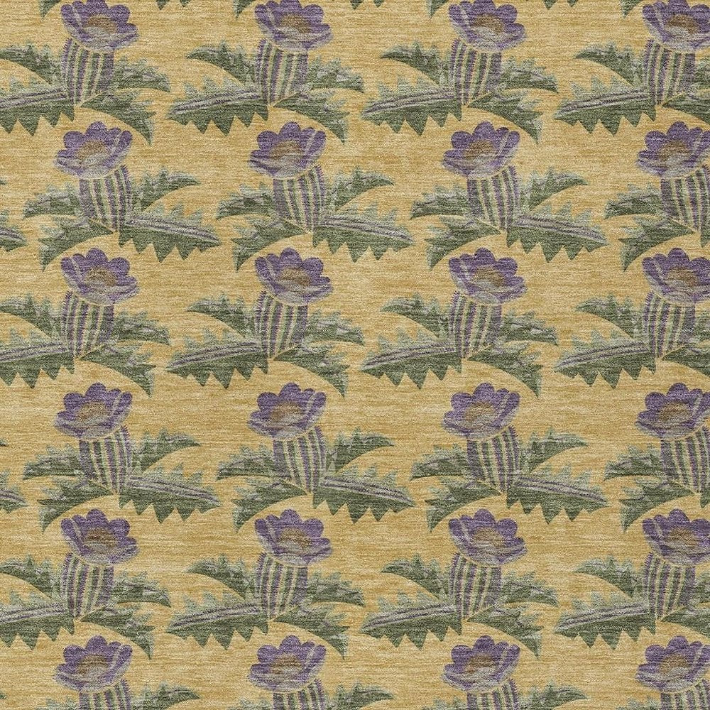 10' X 14' Gold And Khaki Floral Washable Indoor Outdoor Area Rug — view 4