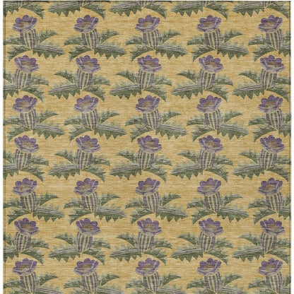 10' X 14' Gold And Khaki Floral Washable Indoor Outdoor Area Rug HomeRoots