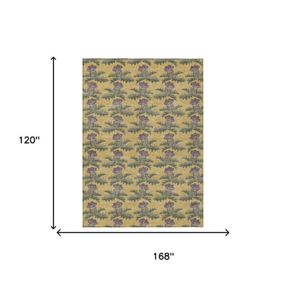 10' X 14' Gold And Khaki Floral Washable Indoor Outdoor Area Rug HomeRoots