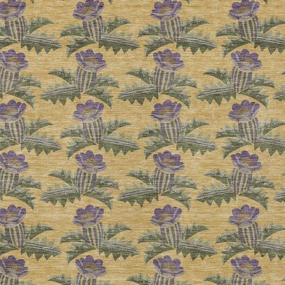 10' X 14' Gold And Khaki Floral Washable Indoor Outdoor Area Rug — view 8