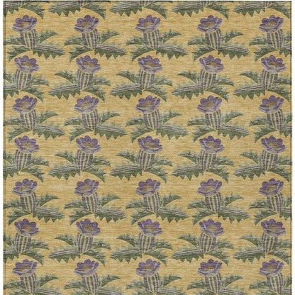 10' X 14' Gold And Khaki Floral Washable Indoor Outdoor Area Rug HomeRoots