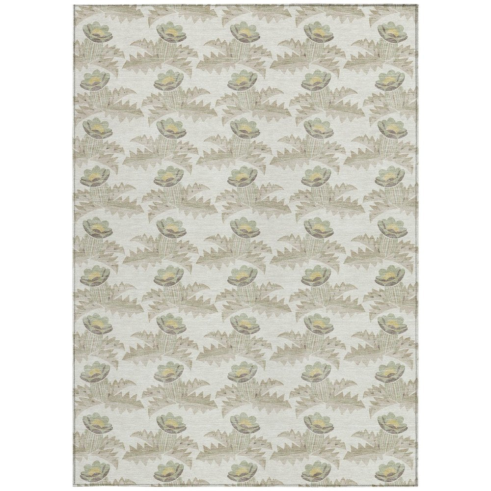 3' X 5' Ivory And Brown Floral Washable Indoor Outdoor Area Rug — view 5