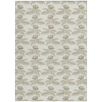 3' X 5' Ivory And Brown Floral Washable Indoor Outdoor Area Rug HomeRoots