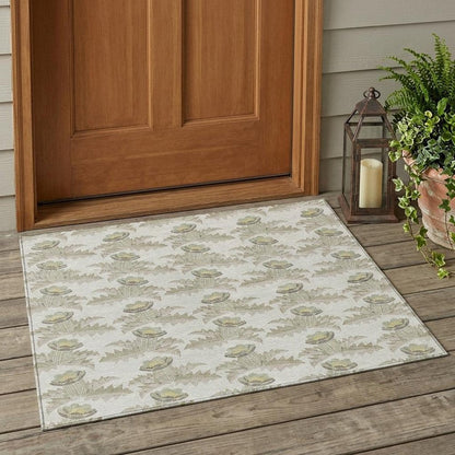 3' X 5' Ivory And Brown Floral Washable Indoor Outdoor Area Rug HomeRoots