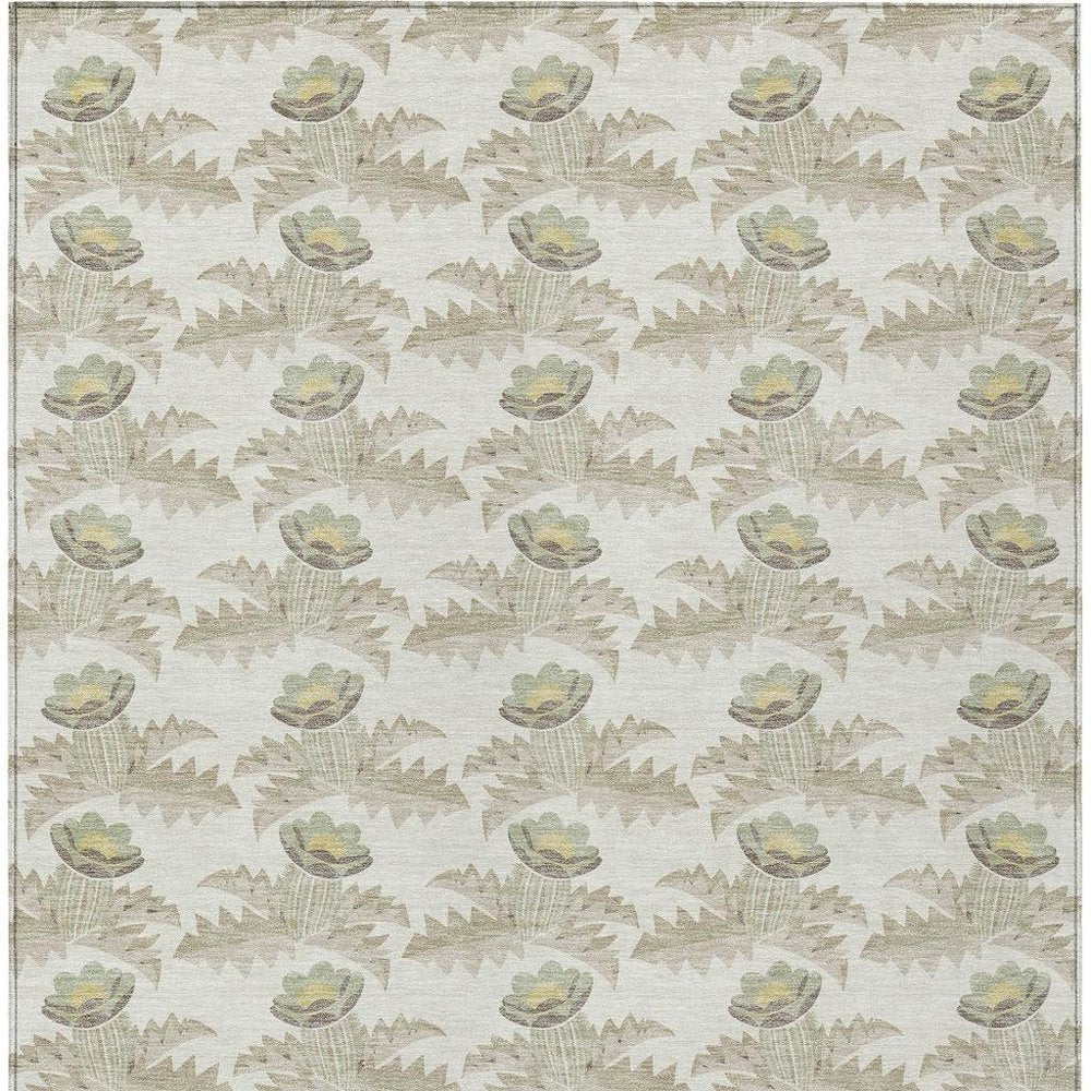 5' X 8' Ivory And Brown Floral Washable Indoor Outdoor Area Rug HomeRoots