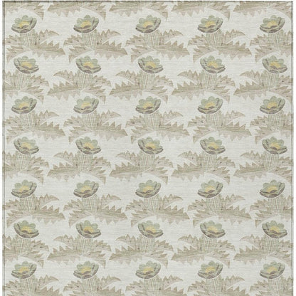 5' X 8' Ivory And Brown Floral Washable Indoor Outdoor Area Rug HomeRoots