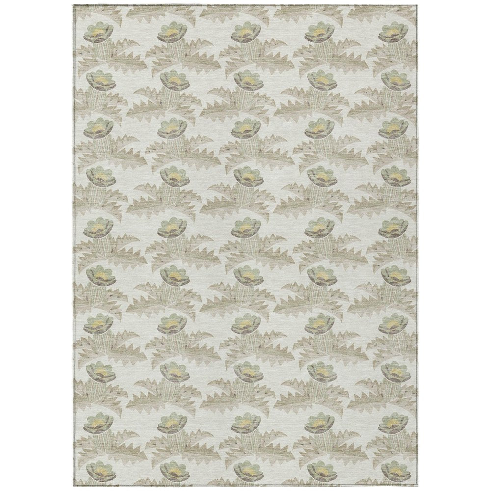 5' X 8' Ivory And Brown Floral Washable Indoor Outdoor Area Rug HomeRoots