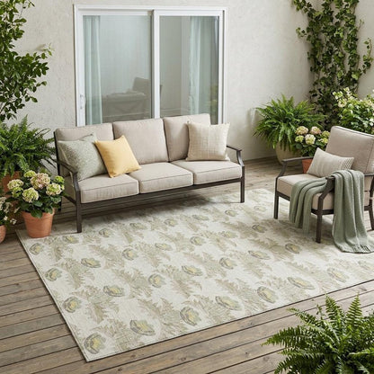 5' X 8' Ivory And Brown Floral Washable Indoor Outdoor Area Rug HomeRoots