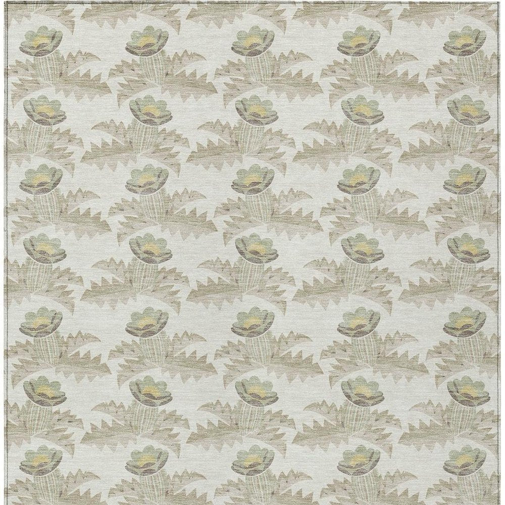 8' X 10' Ivory And Brown Floral Washable Indoor Outdoor Area Rug — view 8