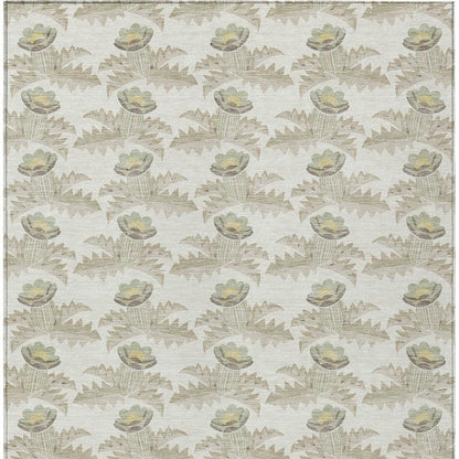 8' X 10' Ivory And Brown Floral Washable Indoor Outdoor Area Rug HomeRoots