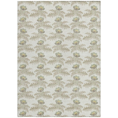 8' X 10' Ivory And Brown Floral Washable Indoor Outdoor Area Rug HomeRoots