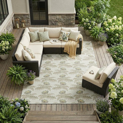 8' X 10' Ivory And Brown Floral Washable Indoor Outdoor Area Rug HomeRoots