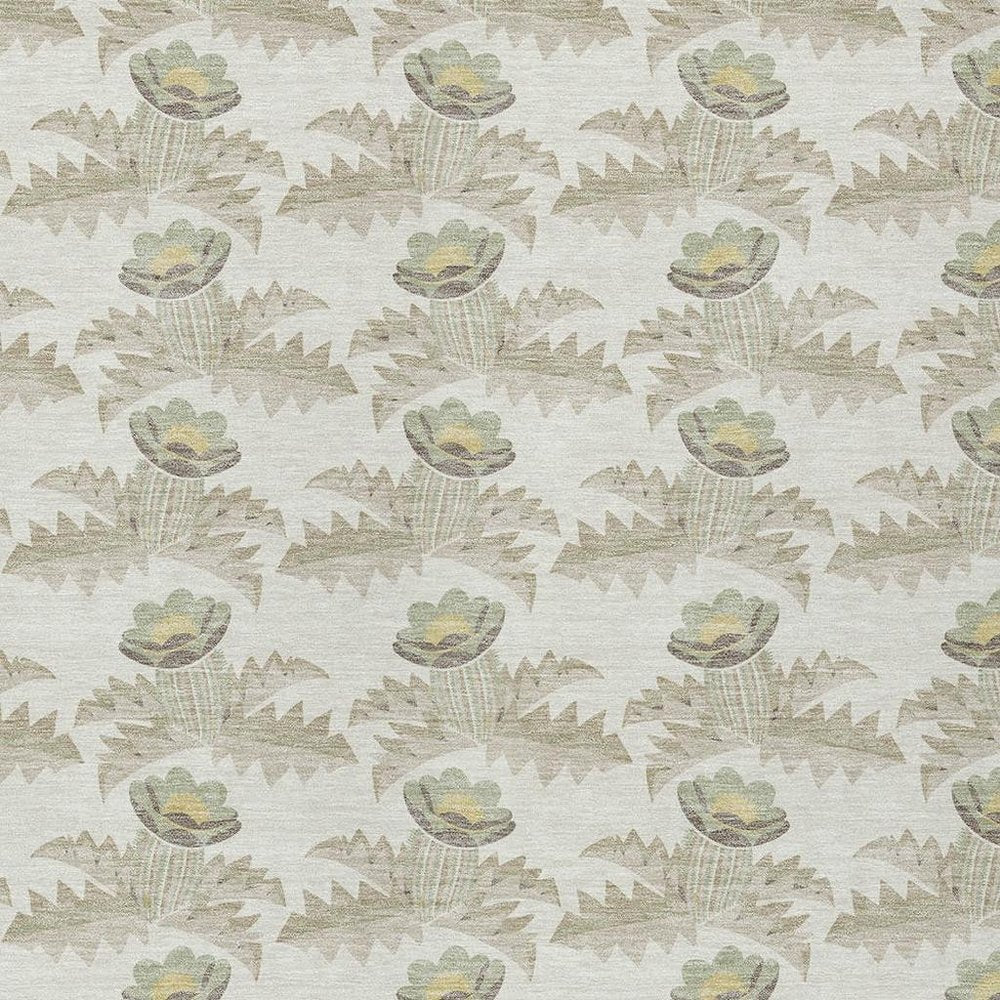 9' X 12' Ivory And Brown Floral Washable Indoor Outdoor Area Rug — view 4