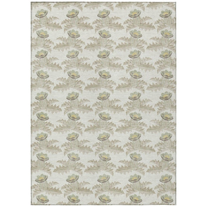 9' X 12' Ivory And Brown Floral Washable Indoor Outdoor Area Rug HomeRoots