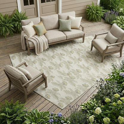 9' X 12' Ivory And Brown Floral Washable Indoor Outdoor Area Rug HomeRoots