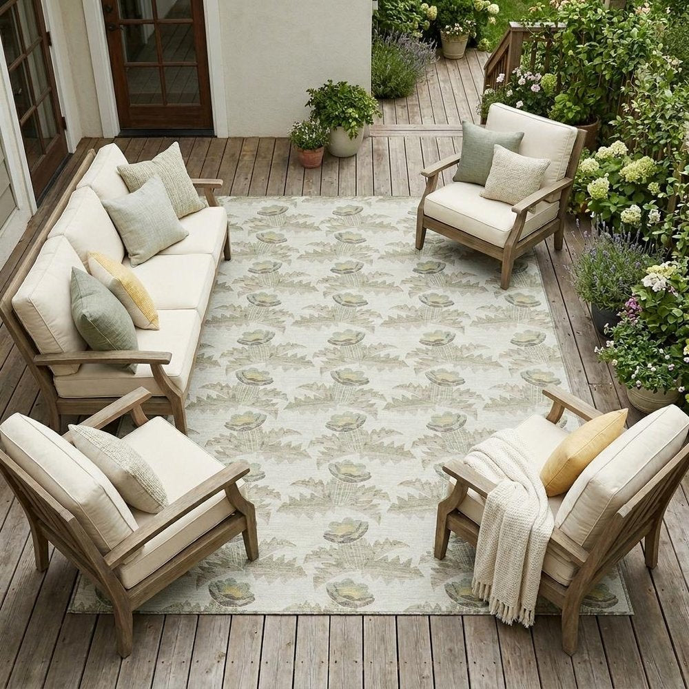 10' X 14' Ivory And Brown Floral Washable Indoor Outdoor Area Rug HomeRoots