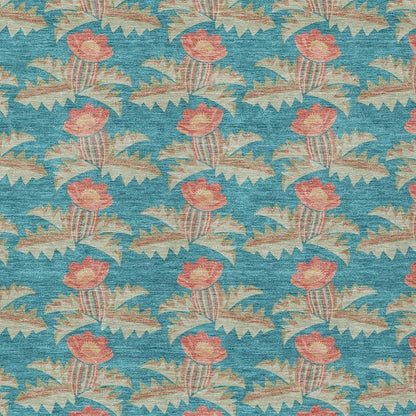 5' X 8' Turquoise And Brown Floral Washable Indoor Outdoor Area Rug HomeRoots