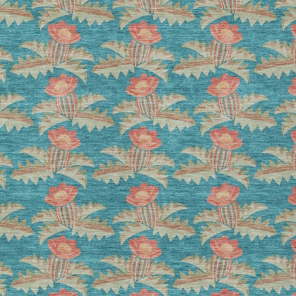 5' X 8' Turquoise And Brown Floral Washable Indoor Outdoor Area Rug — view 5